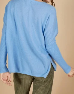 Pull poncho 100% Cachemire Alizée col rond bleu topaze