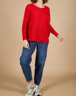 Pull poncho 100% Cachemire Alizée col rond rouge carmen