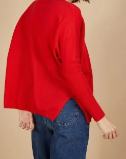 Pull poncho 100% Cachemire Alizée col rond rouge carmen