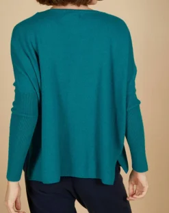 Pull poncho 100% Cachemire Alizée col rond bleu paon