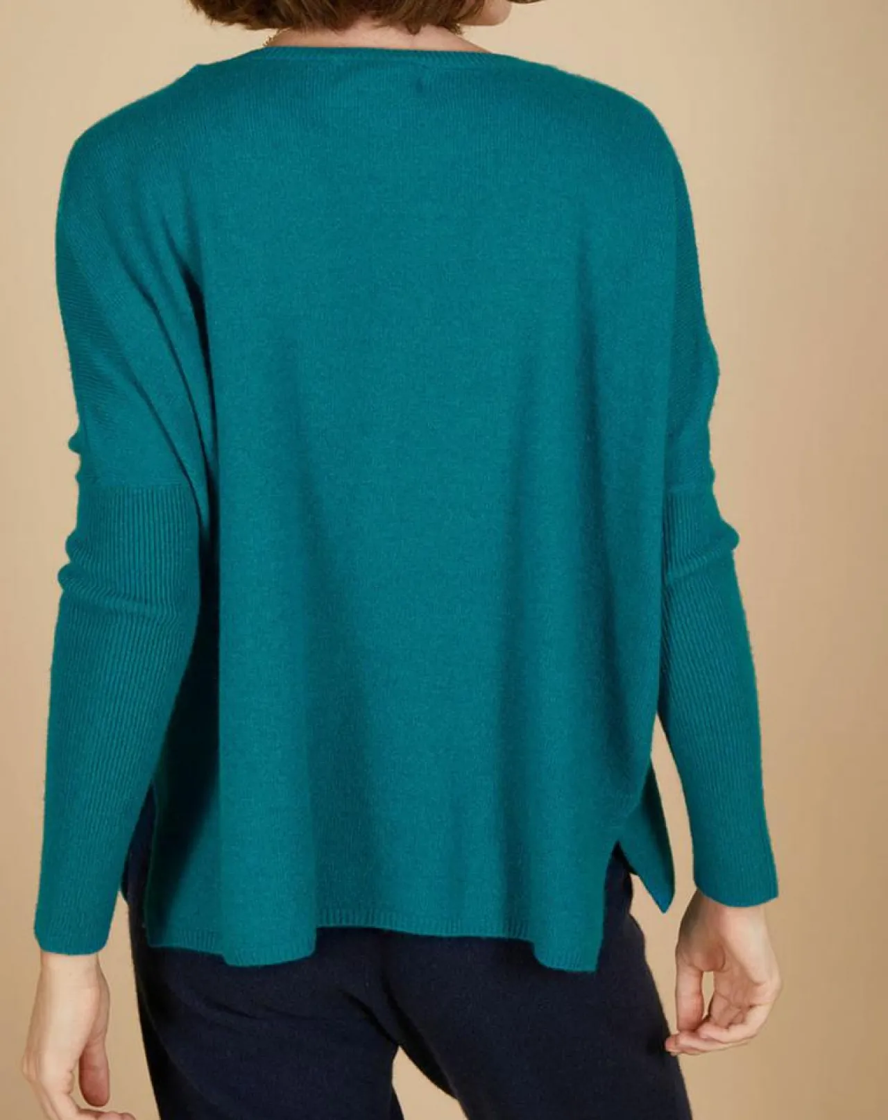 Pull poncho 100% Cachemire Alizée col rond bleu paon