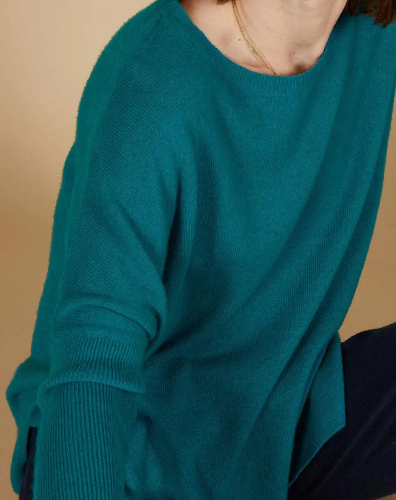 Pull poncho 100% Cachemire Alizée col rond bleu paon