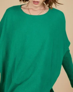 Pull poncho 100% Cachemire Alizée col rond vert impérial
