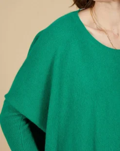 Pull poncho 100% Cachemire Alizée col rond vert impérial