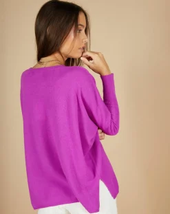 Pull poncho 100% Cachemire Alizée col rond violet fluo