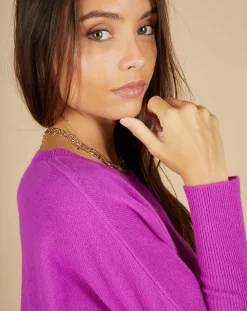 Pull poncho 100% Cachemire Alizée col rond violet fluo