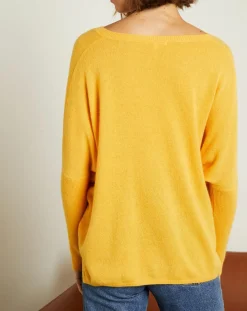 Pull poncho 100% Cachemire Axelle Col V moutarde