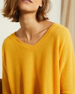 Pull poncho 100% Cachemire Axelle Col V moutarde