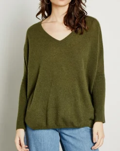 Pull poncho 100% Cachemire Axelle Col V kaki