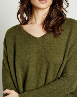 Pull poncho 100% Cachemire Axelle Col V kaki