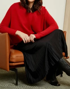 Pull poncho 100% Cachemire Axelle Col V rouge