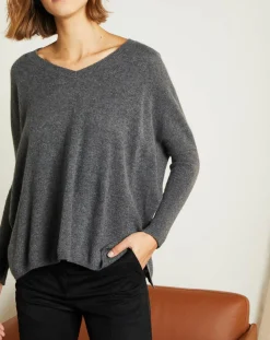 Pull poncho 100% Cachemire Axelle Col V gris chiné foncé