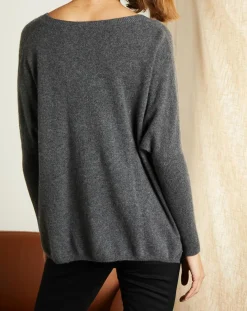 Pull poncho 100% Cachemire Axelle Col V gris chiné foncé