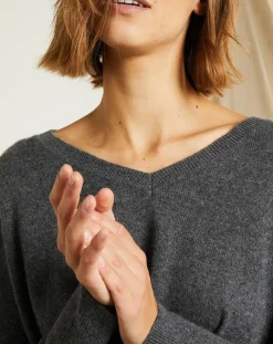 Pull poncho 100% Cachemire Axelle Col V gris chiné foncé