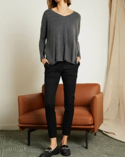 Pull poncho 100% Cachemire Axelle Col V gris chiné foncé