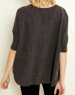 Pull poncho 100% Cachemire col V Sevilla gris chiné foncé
