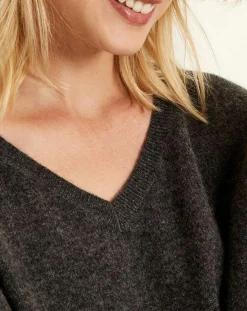 Pull poncho 100% Cachemire col V Sevilla gris chiné foncé