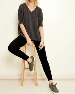 Pull poncho 100% Cachemire col V Sevilla gris chiné foncé