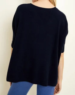 Pull poncho 100% Cachemire col V Sevilla bleu marine
