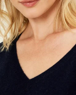 Pull poncho 100% Cachemire col V Sevilla bleu marine