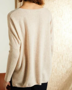 Pull poncho 100% Cachemire Elisabeth Col rond beige chiné