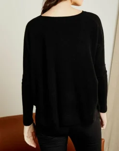 Pull poncho 100% Cachemire Elisabeth Col rond noir