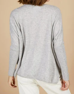 Pull poncho 100% Cachemire Emma col V gris chiné clair