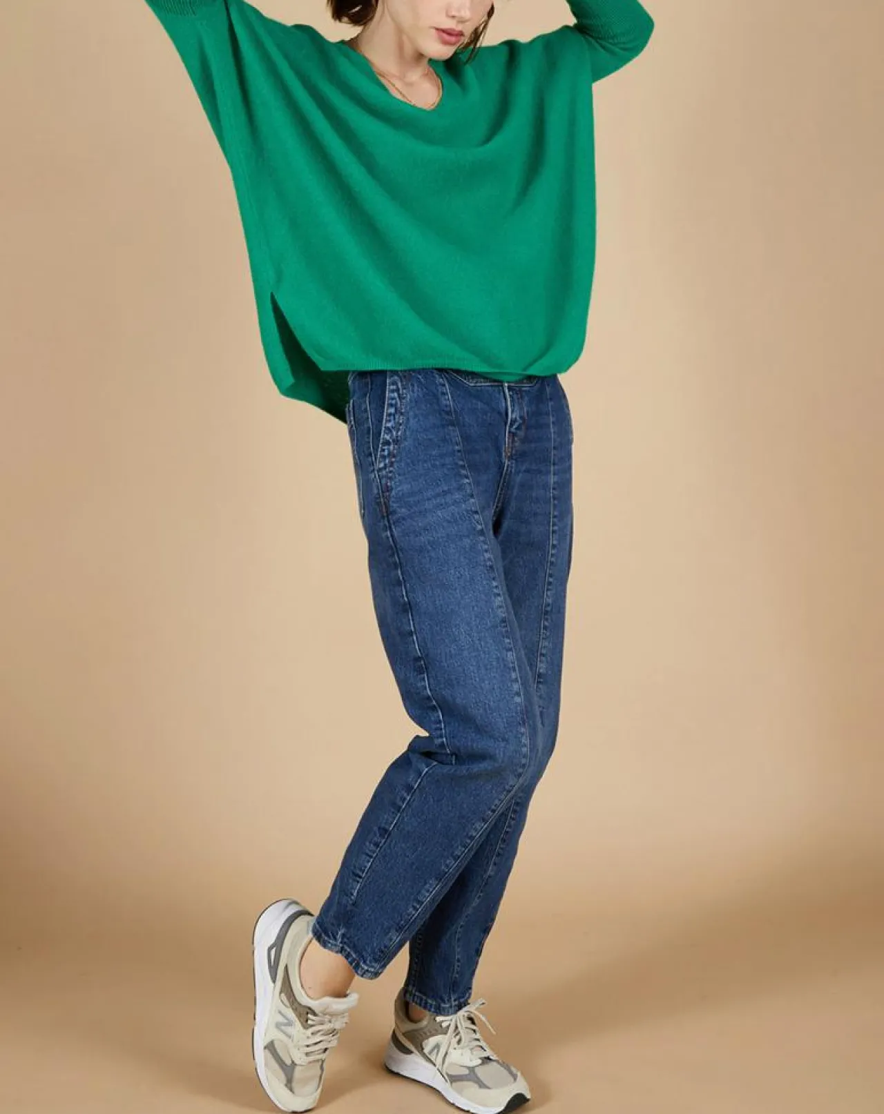 Pull poncho 100% Cachemire Emma col V vert impérial