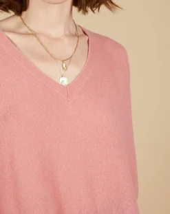 Pull poncho 100% Cachemire Emma col V bois de rose