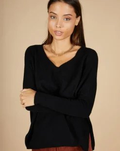 Pull poncho 100% Cachemire Emma col V noir