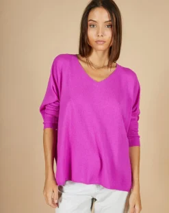 Pull poncho 100% Cachemire Emma col V violet fluo