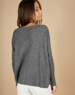 Pull poncho 100% Cachemire Emma col V gris chiné foncé