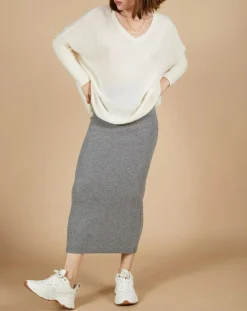 Pull poncho 100% Cachemire Emma col v écru