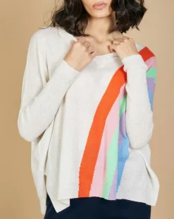 Pull poncho 100% Cachemire Intarsia Soleil col V nuage