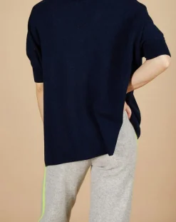 Pull poncho 100% Cachemire Kelly col V manches courtes bleu nuit