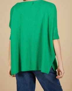 Pull poncho 100% Cachemire Kelly col V manches courtes émeraude