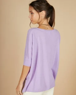 Pull poncho 100% Cachemire Kelly col V manches courtes lavande