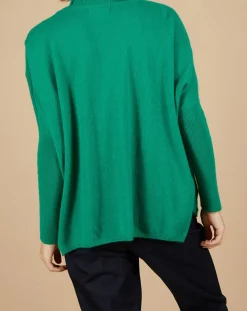Pull poncho 100% Cachemire Lola col roulé vert impérial