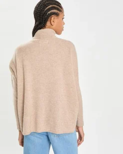 Pull poncho 100% Cachemire Lola col roulé chataigne