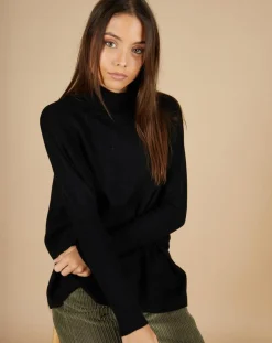 Pull poncho 100% Cachemire Lola col roulé noir