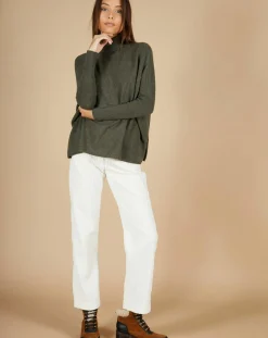 Pull poncho 100% Cachemire Lola col roulé kaki grisé