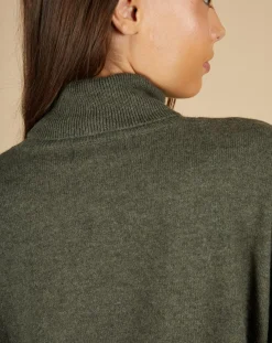 Pull poncho 100% Cachemire Lola col roulé kaki grisé