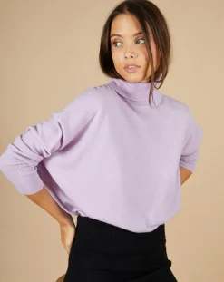 Pull poncho 100% Cachemire Lola col roulé lilas