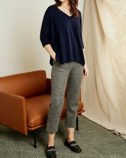 Pull poncho 100% Cachemire Marilyn Col V bleu profond