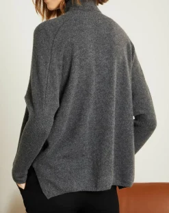 Pull poncho 100% Cachemire Olivia Col roulé gris chiné foncé