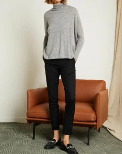 Pull poncho 100% Cachemire Olivia Col roulé gris chiné clair