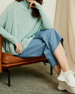 Pull poncho 100% Cachemire Olivia Col roulé amande