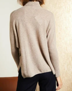 Pull poncho 100% Cachemire Olivia Col roulé taupe chiné