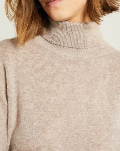 Pull poncho 100% Cachemire Olivia Col roulé taupe chiné