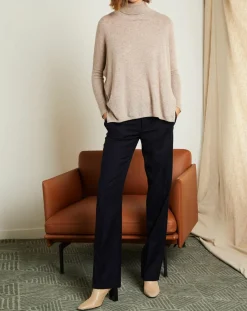 Pull poncho 100% Cachemire Olivia Col roulé taupe chiné